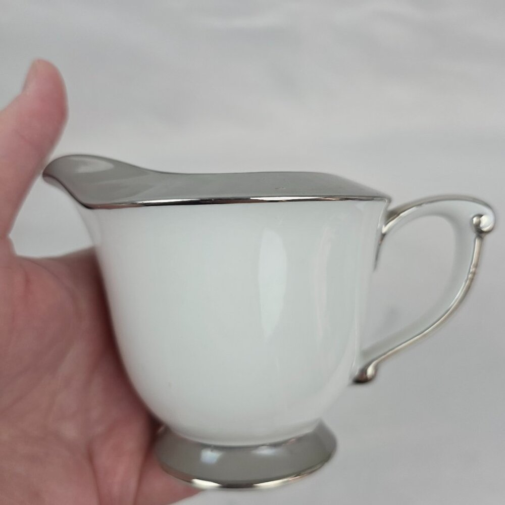 Sango Plantina Creamer White with Gray Band & Platinum Trim
